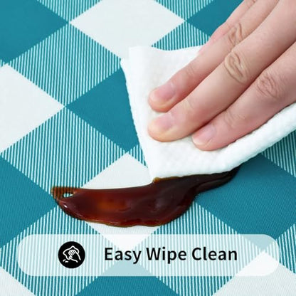 Smiry 4 Foot Picnic Table Cloth, Flannel Backed Fitted Vinyl tablecloths | Waterproof Elastic Rectangle Tablecloth ,Buffalo Plaid Table Covers for Dining, Camping (Turquoise and White, 24" x 48") - color: Turquoise and White, size: 48" x 24" (Rectangular)