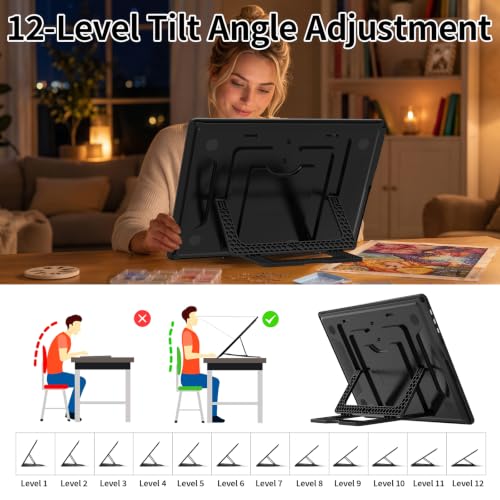 LEACUBER Rechargeable A3 Light Pad with Stand, Super Bright Magnetic Tracing Light Box with Side Buttons, Diamond Art Light Board for Diamond Painting, Light Table for Sketching, Weeding Vinyl Black - size: A3