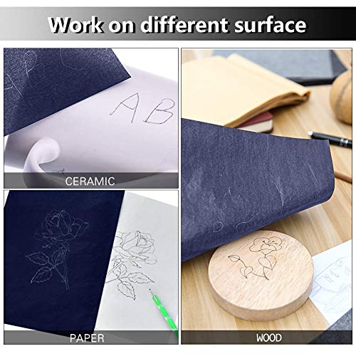 100 Sheets Carbon Transfer Paper,Blue Carbon Copy Paper Tracing Paper with 5pcs Double-end Embossing Stylus for Wood,Paper,Canvas and Other Art Surfaces (8.3 x 11.7 inch) - color: Blue (100 Sheets)