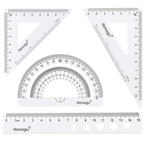Honagu Triangular Ruler Set, 4 Pieces Aluminum Alloy Metal Drafting Ruler, Geometric Protractor for Students, Draftsmen, Engineers, Home School Office Supplies (15cm/5.9inches, Silver) - color: Silver, size: 15cm