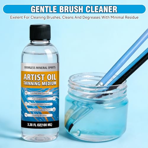 Odorless Mineral Spirits 100ml, Odorless Paint Thinner for Oil Based Paint, Premium Mineral Spirits for Cleaning, Refined Solvent for Artists, Oil Painting Supplies for Studio & Classroom(120g)
