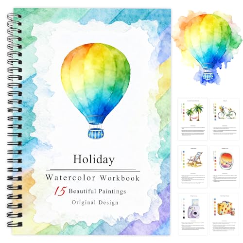 SLWBZ Watercolor Workbooks Coloring Book, Beginner Friendly Painting Kit, Detailed Steps, Creative Exploration Watercolor Book with Paint Set for Adults Teens (Holiday, Without Paint) - color: Holiday, size: Without paint