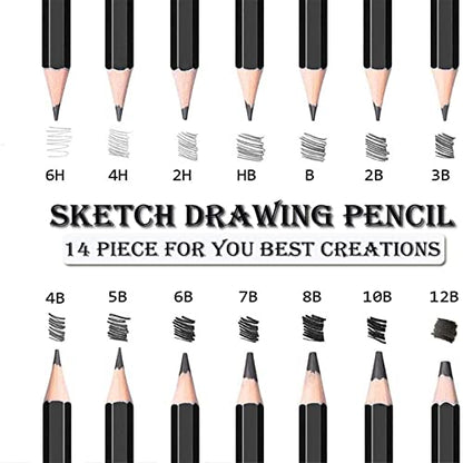 Drawing Pencils,24pcs Art kit with Graphite Pencils Sketching Pencil Set Include 12B 10B 8B 7B 6B 5B 4B 3B 2B B HB 2H 4H 6H, Charcoal Pencils.Pencil Case for Beginner Artists Adults and Children