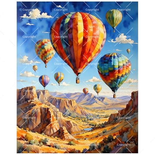 Hot Air Balloons Paint by Numbers Kit for Adults - DIY Balloons Over Canyon Landscape Painting on Canvas, Acrylic Paint Set, Suitable for Beginners, Art for Home Decoration or Gifts(8X12IN Framed) - color: HSX00729, size: 8X12IN Framed