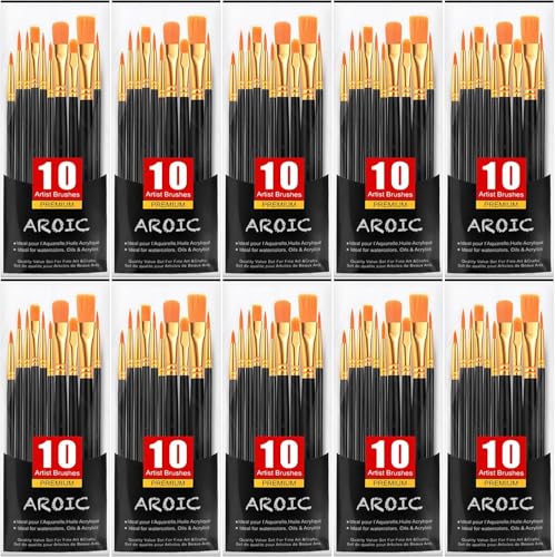 AROIC Paint Brush Set, 10 Pack 100 Pcs Acrylic Paint Brushes - size: 100pcs-black