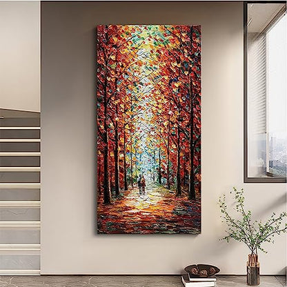 Art 24x48 Inch Hand-Painted Landscape Oil Paintings Wall Art Romantic Theme Vertical Texture Oil Paintings Living Room Bedroom Wall Decoration - color: Ts05