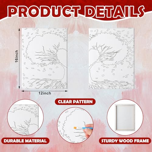 Zhanmai 2 Pack Sip and Paint Kit for Couples Date Night | 12 x 16 Inch, Love Tree Pre Drawn Canvas, Paint Party Supplies, Romantic Adult Activity, Includes Easels Aprons Brushes Set - size: 12 x 16 Inch, style: Tree of Love