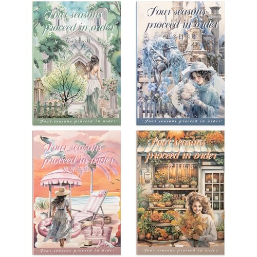 Four Seasons Style Stickers Scrapbooking Supplies for Junk Journal, Four Sticker Books, 80 Sheets PET Stickers - color: Four Seasons Style
