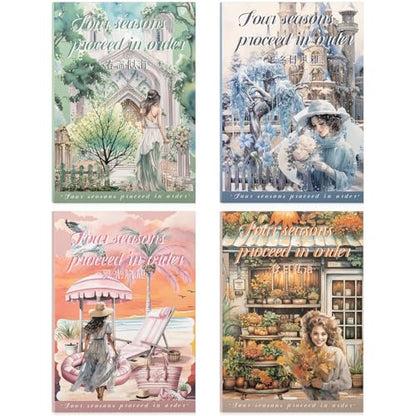 Four Seasons Style Stickers Scrapbooking Supplies for Junk Journal, Four Sticker Books, 80 Sheets PET Stickers - color: Four Seasons Style