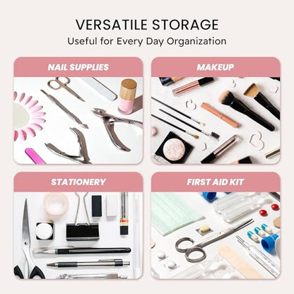 Beauticom Double-Layer Personal Storage Storage Case for Professional Nail Art Pens, Nail Brush, Tools (Pink) - color: Pink