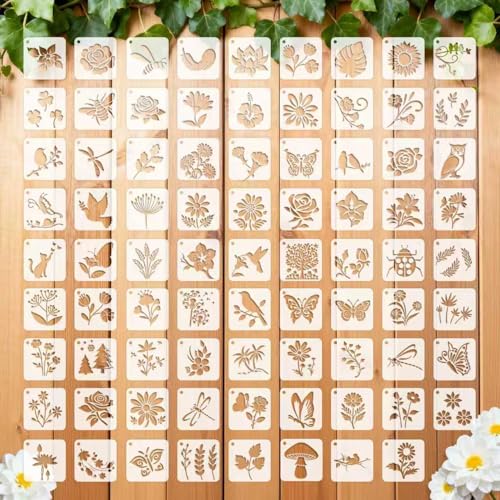 4 Inch Botanical Stencils for Painting - 80 Pcs Reusable Nature Craft Templates with Floral, Butterfly & Bird Motifs for DIY Home Decor, Wood Signs, Wall Art&Classroom Projects (Medium) - size: 4inch