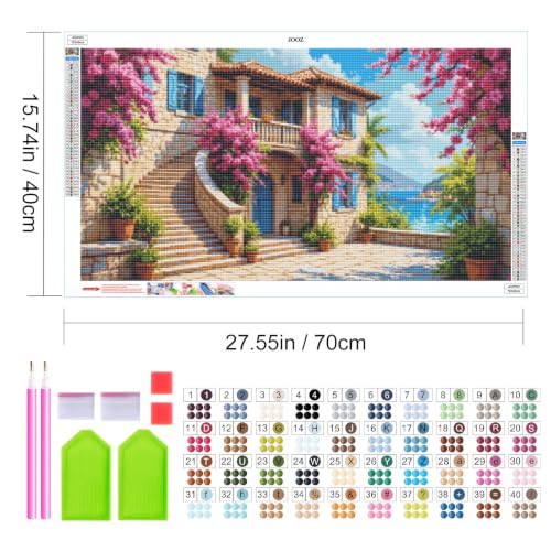 JOOZ Large Diamond Art Kits for Adults - 5D Seaside House Diamond Painting | Round Drill| Premium Canvas| Clear Symbols| Bright Colors| Fun and De-Stress| Gem Art| Home Wall Decor| Gift| 27.5x15.7 Inch - color: Seaside House 052