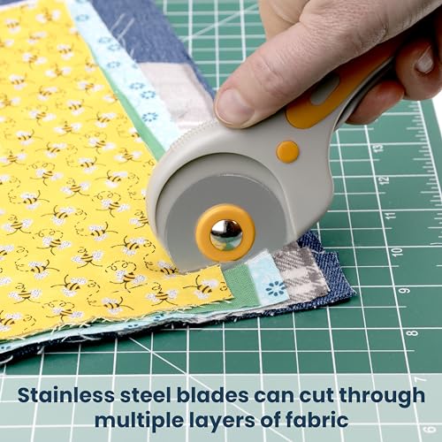 WA Portman Fabric Cutter Tool, 45mm Rotary Cutter for Fabric with 5 Blades | Quiliting Rotary Cutter with 5 Extra Rotary Blades for Sewing Cutting Mat, 45mm Roller Cutters with Cutting Wheel for Crafts