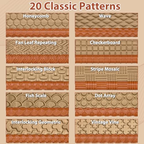 20 Pcs Clay Texture Rollers Set, 3D-Printed Clay Pottery Tools 5 in x 0.65 in for Miniatures, Tabletop, Pottery, DIY Crafting, Jewelry Crafting - size: 5 Inch