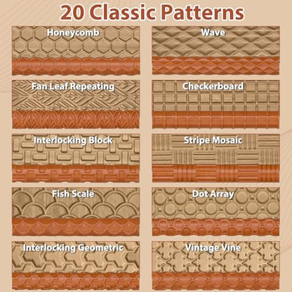 20 Pcs Clay Texture Rollers Set, 3D-Printed Clay Pottery Tools 5 in x 0.65 in for Miniatures, Tabletop, Pottery, DIY Crafting, Jewelry Crafting - size: 5 Inch