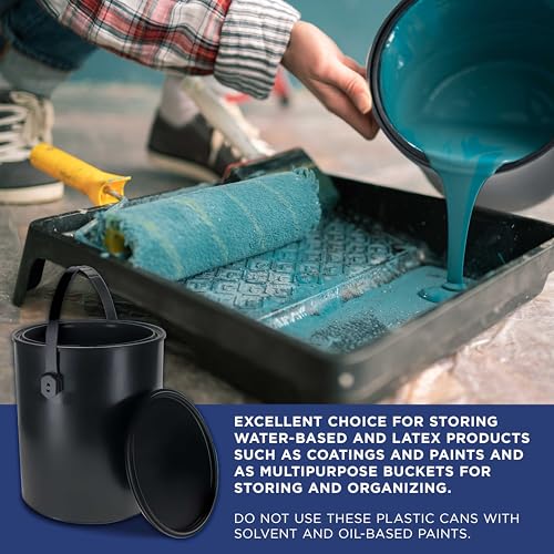 Master Elite 1 Gallon Plastic Paint Can Bucket, Pack of 4 - Triple Lock Airtight Lid Seal, 128 fl. oz. All-Plastic Coating Storage Can - Pail Handle, Rust Proof, Dent Proof & Odor Resistant - size: Gallon