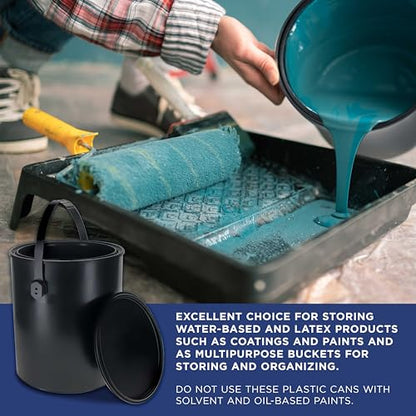 Master Elite 1 Gallon Plastic Paint Can Bucket, Pack of 4 - Triple Lock Airtight Lid Seal, 128 fl. oz. All-Plastic Coating Storage Can - Pail Handle, Rust Proof, Dent Proof & Odor Resistant - size: Gallon