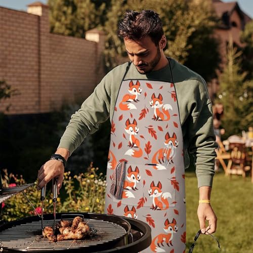 Apron with 2 Pockets,Kitchen Chef Artist Aprons for Cooking Gardening Baking Painting, Waterproof Apron 33" x 27" - color: Fox