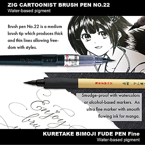 Kuretake Zig Inktober pen set, for Illustration, Manga Drawing, Lettering and Calligraphy, Professional Artist, Made in Japan (Basic No.2(5pcs.)) - style: Basic No.2(5pcs.)