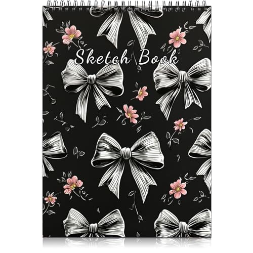 Deokke Sketchbook Top Spiral Bound Sketch Pad, 9 x 12 inch,100GSM Thick Paper,50 Sheets 100 Pages,Art Sketch Book Aesthetic Cute Drawing Writing Paper for Girls Women-Gray Bowknot - color: A-20-Grey Bowknot