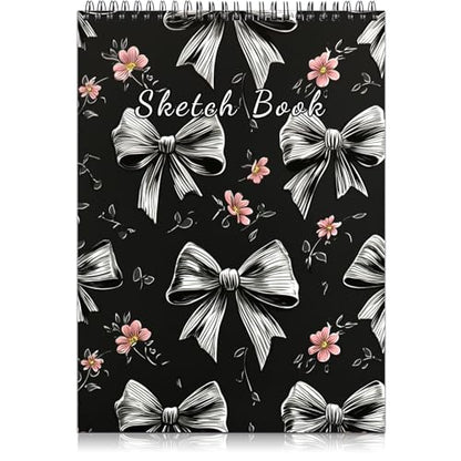 Deokke Sketchbook Top Spiral Bound Sketch Pad, 9 x 12 inch,100GSM Thick Paper,50 Sheets 100 Pages,Art Sketch Book Aesthetic Cute Drawing Writing Paper for Girls Women-Gray Bowknot - color: A-20-Grey Bowknot