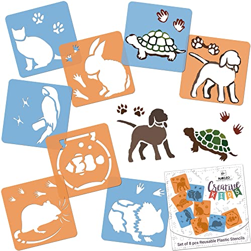 NAKLEO Painting Stencils for Kids, 8 Pcs Set 6x6” Pets, Children Creative Drawing Templates Plastic and Reusable, DIY Decoration Arts and Crafts, Paper Wall Wood Fabric - color: PETS