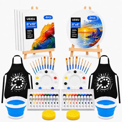 60-Piece Painting Kit with Easels and Canvas for Adults and Couples