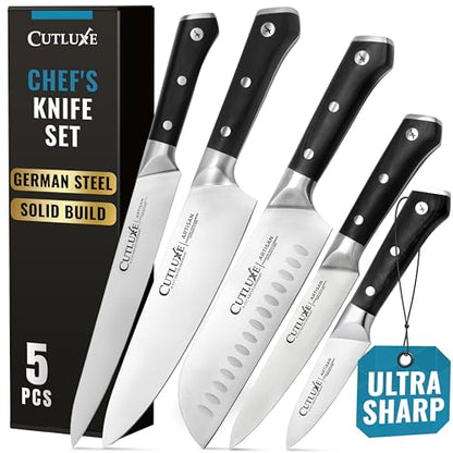 Cutluxe Kitchen Knives, 5-Piece Chef Knife Set – Razor Sharp German Steel | Full Tang Ergonomic Handles, Professional Blades – Artisan Series, Forged High Carbon - size: 5 Pcs Knife Set without Block