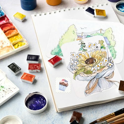 Funto 4x6 100% Cotton Watercolor Paper Postcards, 28 Cards + 2 Stamp Sheets - style: 4x6 Postcards-100% Cotton