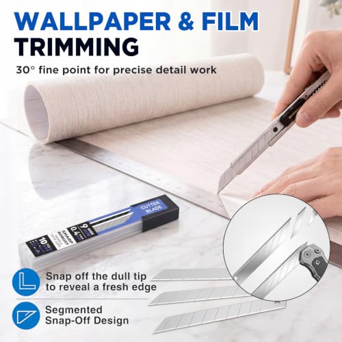 Hicarer 300 Pack 9mm Snap off Utility Knife Blades, 30 Degree Sk2 Carbon Steel Knife Replacement Blades with 30 Storage Cases for Box Cutter Craft Vinyl Wallpaper Cardboard Cutting