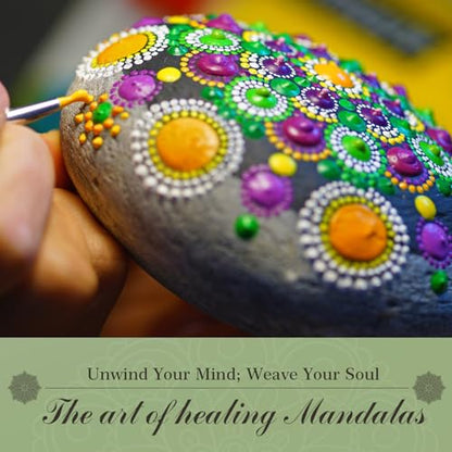 Mandala Rock Painting Kit - Mandala Dotting Tools Kit - 5 Large Wooden Rocks for Painting with 6 Stencil Supplies, Dotting Tools for Painting - Dot Art and Crafts for Adults Women - Mothers Day Gift