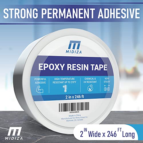 Midiza Epoxy Resin Tape 2" x 246 ft High Temp Release Tape for Molds | Tape Mold Release for River Tables & Crafts, High-Temp Silicone Easy-Peel Release Tape