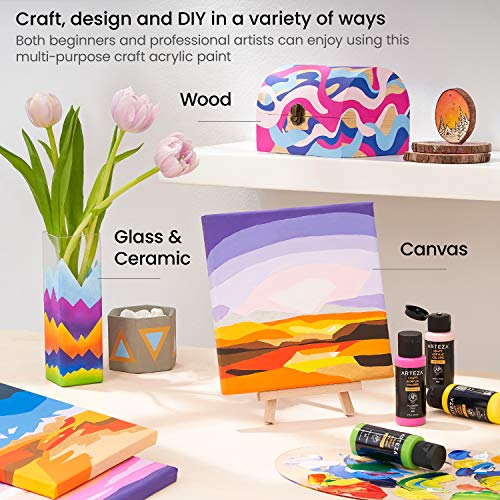 ARTEZA Craft Acrylic Paint, 2 ounce Bottles, Water-Based, Matte Finish Paints, Art Supplies for Glass, Wood, Ceramics, Fabrics, Leather, Paper - style: Basic Colors