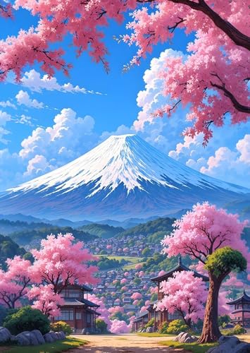DDGEMART 5D Diamond Painting Kit, Mount Fuji Cherry Blossom Japanese Landscape Art for Adults & Decorations, Full Drill Gem Art for Home Wall Decor, 12 x 16 Inch - color: Mount Fuji & Cherry Blossom