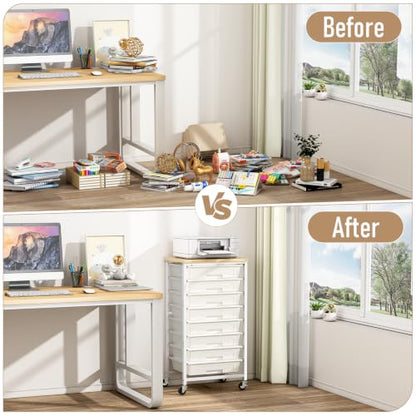 caktraie 8-Drawers Rolling Cart, Craft Storage Utility Cart, Beige White
