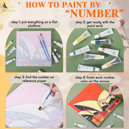 Nezyo 12 Sets Paint by Numbers for Adults with Frame, 8 X 8 Inch - style: Famous Landmarks