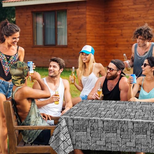Kochorie 2 Pieces Stone Wall Plastic Tablecloths 108 x 54 Inches Disposable Waterproof Medieval Stone Brick Table Covers Rustic Western Castle Knight Themed Party Table Decorations - style: Stone Wall