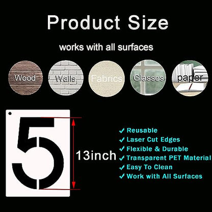 DXCYZ 13 Inch Large Number Stencils Kit 0-9 Address Number Stencil, 10PCS Reusable Plastic Painting Number Templates for Mailbox Signs, Door, Cars, Trucks, Home, Window (13 Inch) - size: 13 Inch