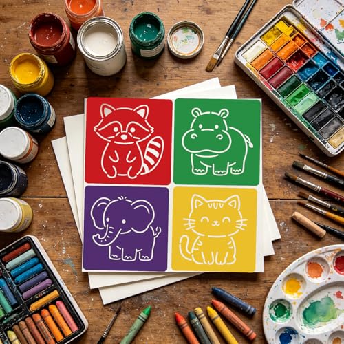 CUTHOLLOW Cartoon Animals Stencils, 25PCS 8-Inch Washable PET Art Stencils | 25PCS 8" PET Stencils, Animal, Washable and Reusable, Large Art Templates for Painting, Crafts, Walls and Sidewalk Chalk - style: Cartoon animals