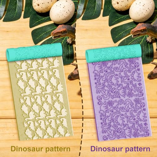 ACRNIGHEET 5 Pcs Polymer Clay Texture Roller, Dinosaur Themed Embossing Rollers Pottery Stamp, Like Texture Sheets Work with Polymer Clay Cutters, Clays Jewelry Making Kit with Storage Box - color: Dinosaur