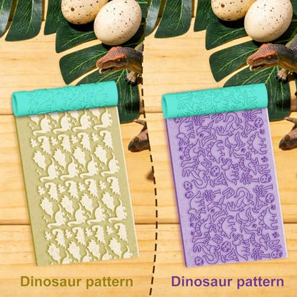 ACRNIGHEET 5 Pcs Polymer Clay Texture Roller, Dinosaur Themed Embossing Rollers Pottery Stamp, Like Texture Sheets Work with Polymer Clay Cutters, Clays Jewelry Making Kit with Storage Box - color: Dinosaur