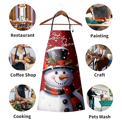Christmas Apron Snowman Aprons for Adult Cute Snowman Kitchen Aprons with Pockets Red Xmas Aprons with Adjustable Strap for Baking, Cooking, Crafting, Sewing - color: Xmas Snowman