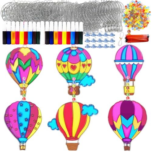 Ayhuhra 30 Set Hot Air Balloon Suncatcher Craft Kits, DIY Window Art | Hot Air Balloon crafts for summer parties, travel decor, adventure themes, colorful windows, and seasonal art projects - style: Hot Air Balloon