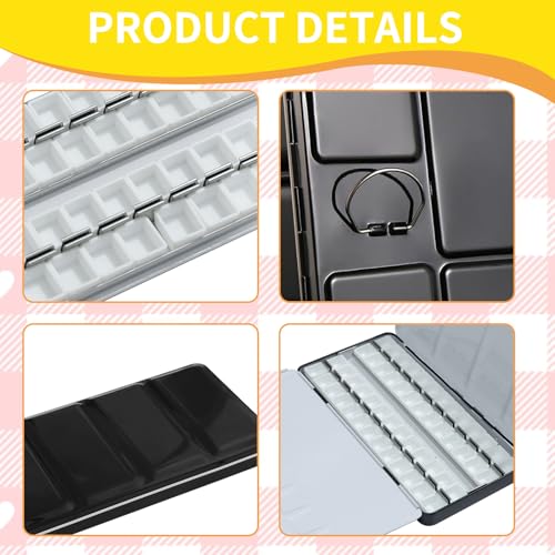 Black Watercolor Palette Tin,52 Detachable Half Pans w/Lid Brush