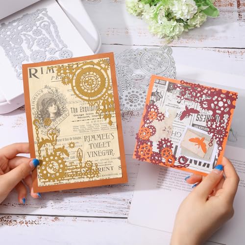 GLOBLELAND Industrial Gears Corner Cutting Dies for Card Making Gears Background Cut Die for DIY Scrapbooking Journal Embossing Paper Craft Decor - color: Industrial Corner
