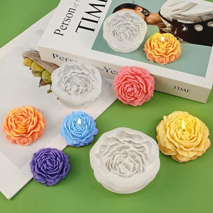 Peony Candle Molds, Set of 3 Sizes Peony Flower Making Molds - color: 3 PCS Large+Medium+Small Peony Molds