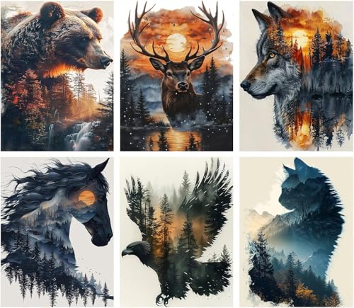 6 Pack Forest Animals Diamond Art Kits for Adults - Diamond Painting Kits | 5D Dimond Art Paintings DIY Round Diamond Dots Full Drill Gem Art Craft Kit for Home Decor and Gifts 12X16 inch - color: Animal Landscape-6 PACK