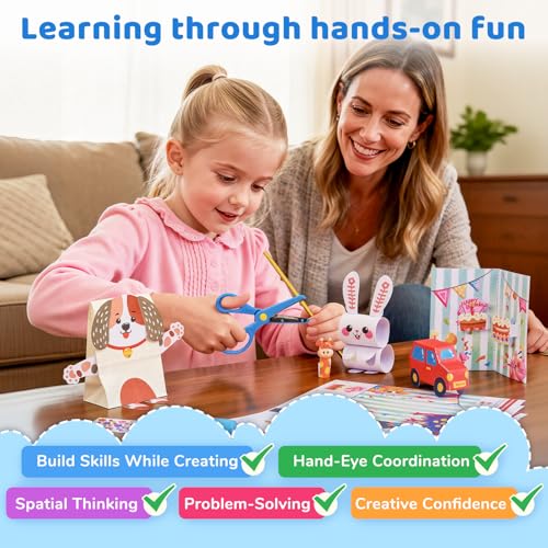 JoyCat Zero-Prep Craft Kit for Kids Ages 4-8, 23-Project Craft Box | All-in-one craft box includes 23 projects, safety scissors, diamond art and an LED light-up 3D craft for creative play.