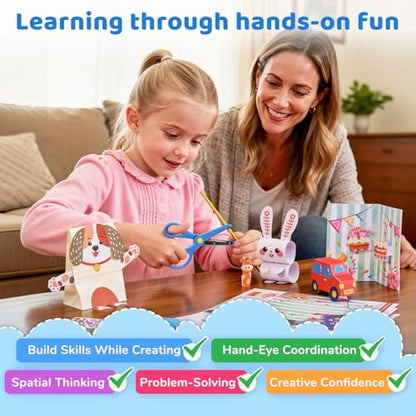 JoyCat Zero-Prep Craft Kit for Kids Ages 4-8, 23-Project Craft Box | All-in-one craft box includes 23 projects, safety scissors, diamond art and an LED light-up 3D craft for creative play.