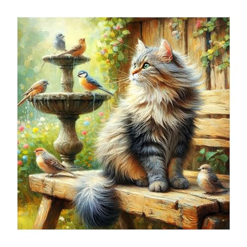 Aicomeon Cat Diamond Art Kits for Adults -Bird Diamond Painting Kits | 12x12 Inch Easy DIY for Beginners, Full Drill Round Dot Gem Art Mosaic Stress Relief Craft, Home Wall Decor Gifts - color: Cat-2